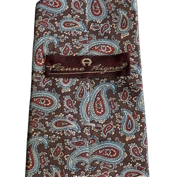 Etienne Aigner Men's Paisley Tie 3" x 58" Classic Blue Brown Red - Picture 3 of 3